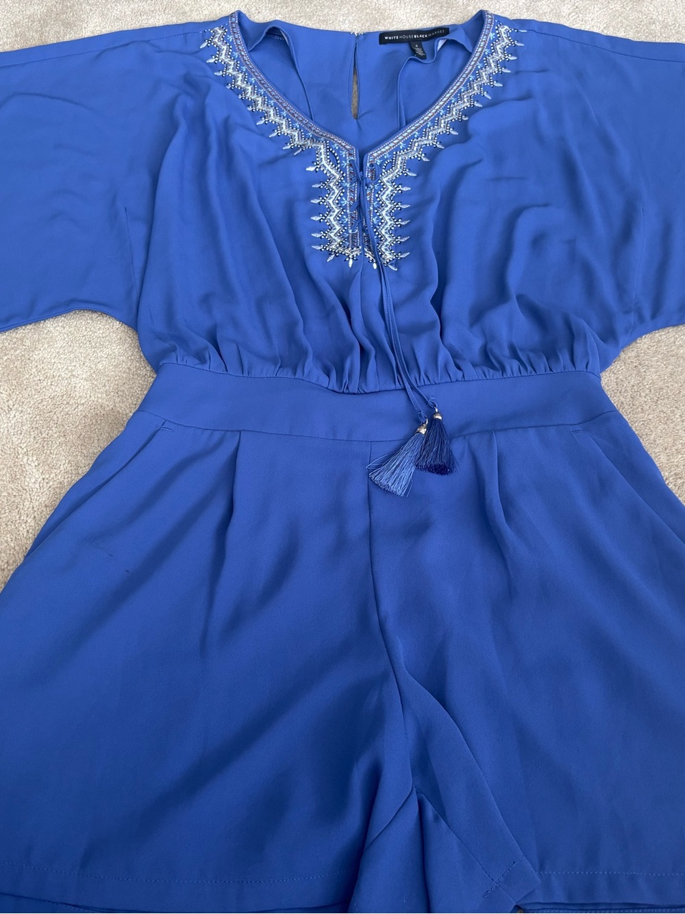 White House Black Market Embroidered V-Neck Romper